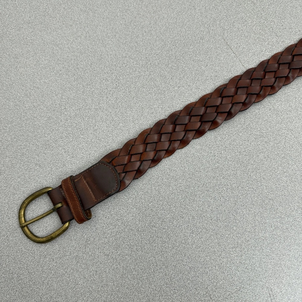 Talbots Belt Womens Medium Brown Braided Leather Antique Brass Buckle Classic - Picture 3 of 6